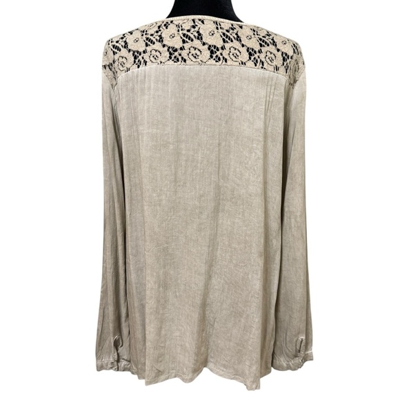 Beige Crochet Lace Tunic Blouse Made in Italy Roll Tab Sleeve Boho Top Large - Picture 3 of 5